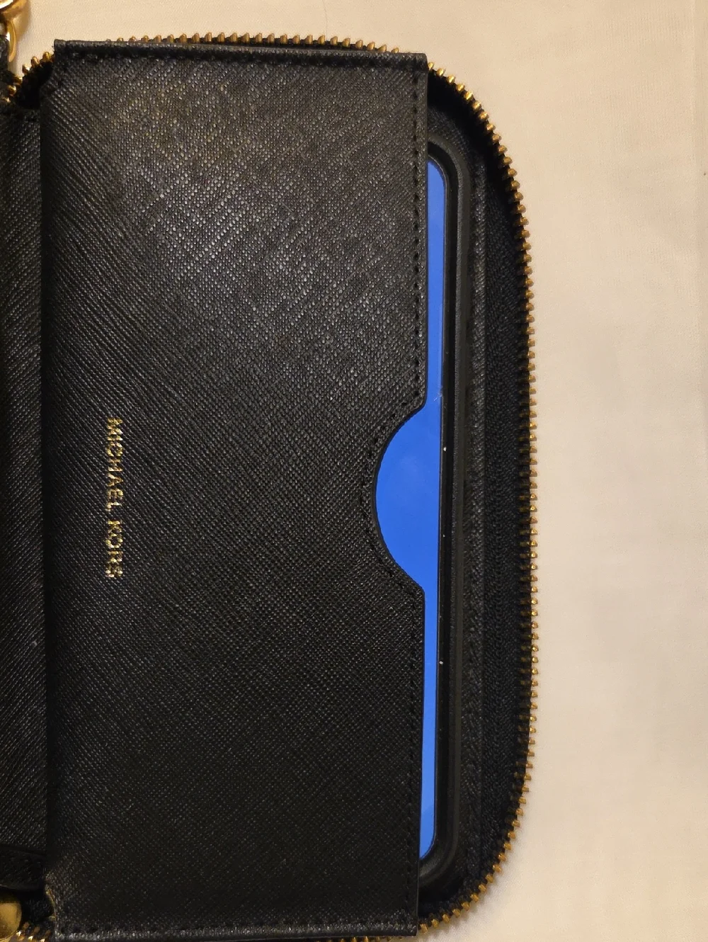 Michael Kors Black Zip-Around‎ Wristlet with Gold Hardware